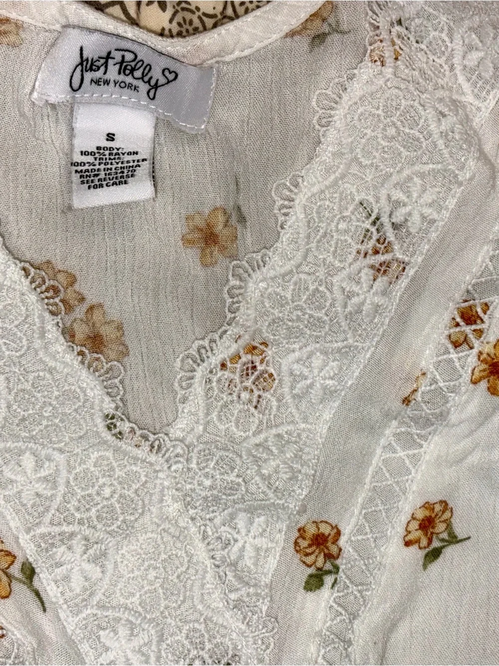 Boho Lace-Trim Tie-Front Blouse With Floral Print Girl’s Small
